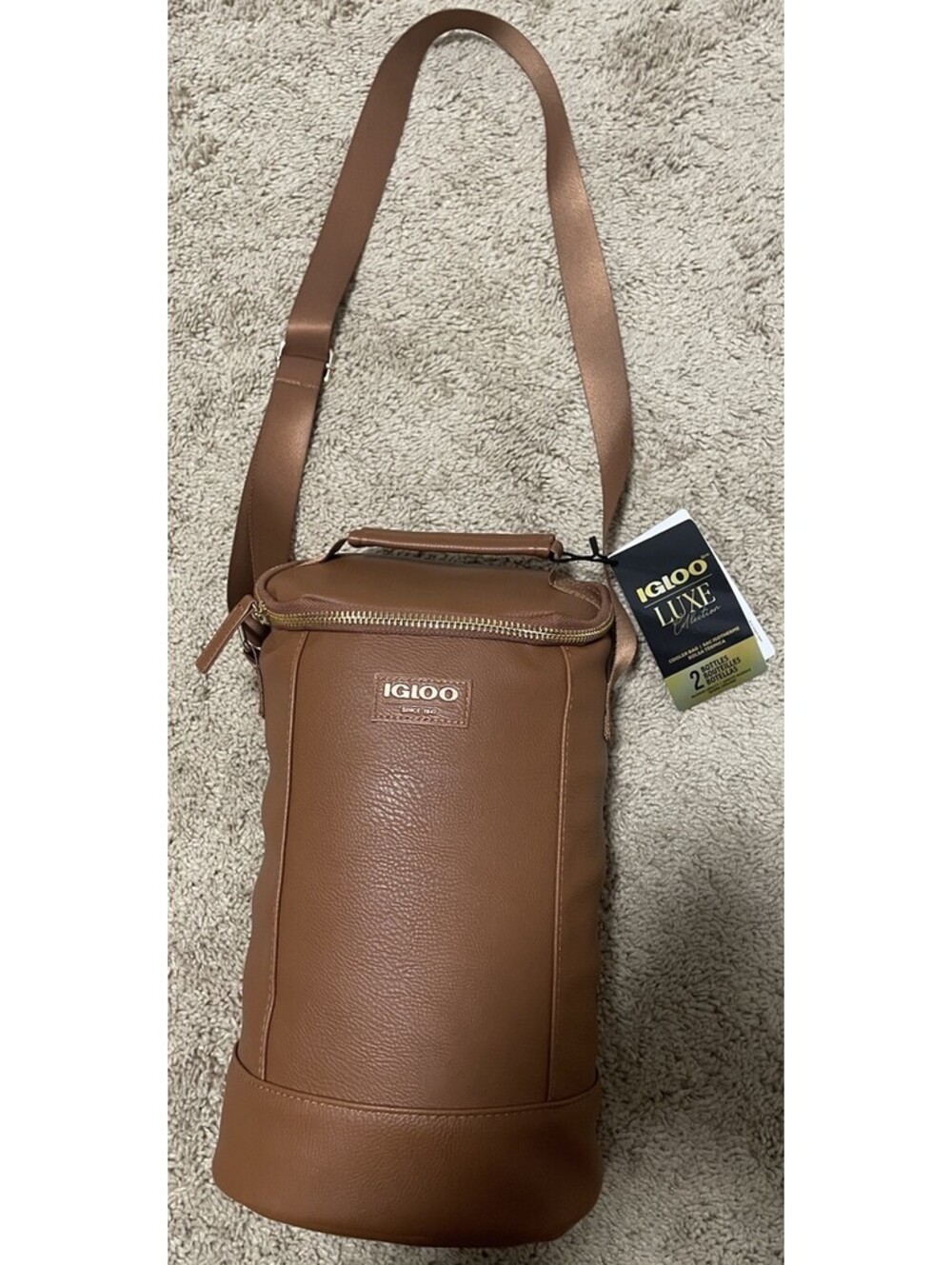 Igloo Luxe Collection Faux Leather 2 Bottle Wine Cooler Insulated Tote/Bag